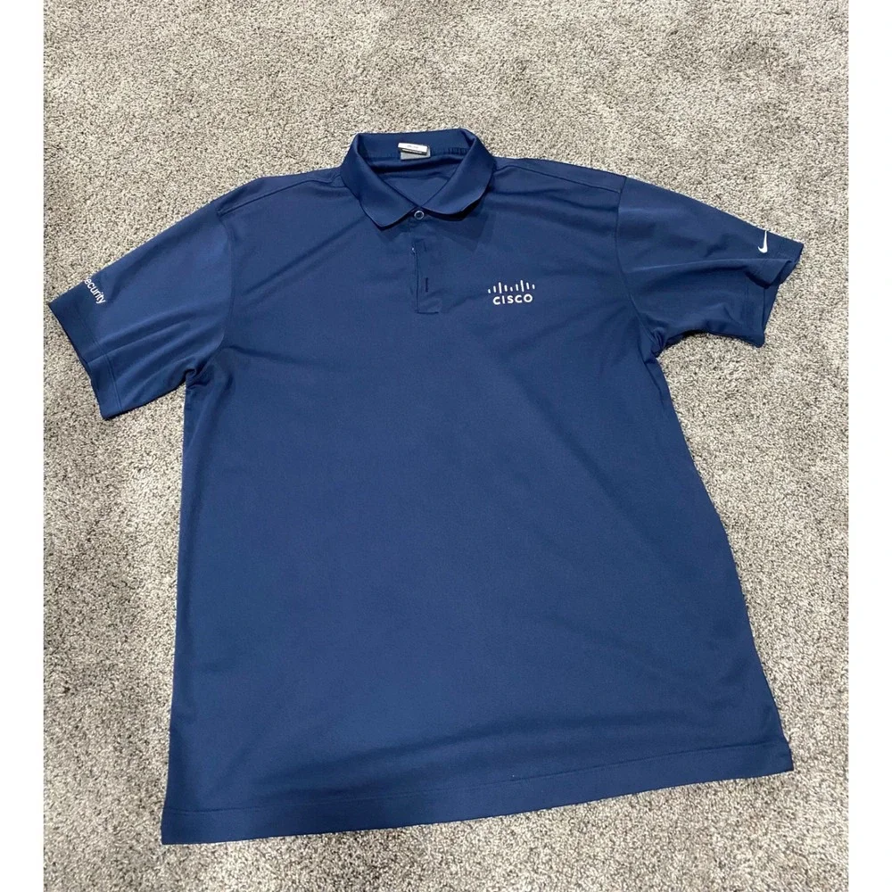 Nike Polo Shirt Mens XL Navy Blue Excellent Cisco Cloud Security Tech Corporate